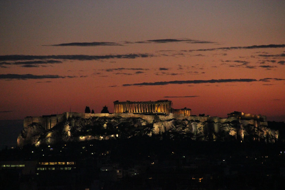 The Acropolis of Athens illuminated at dusk